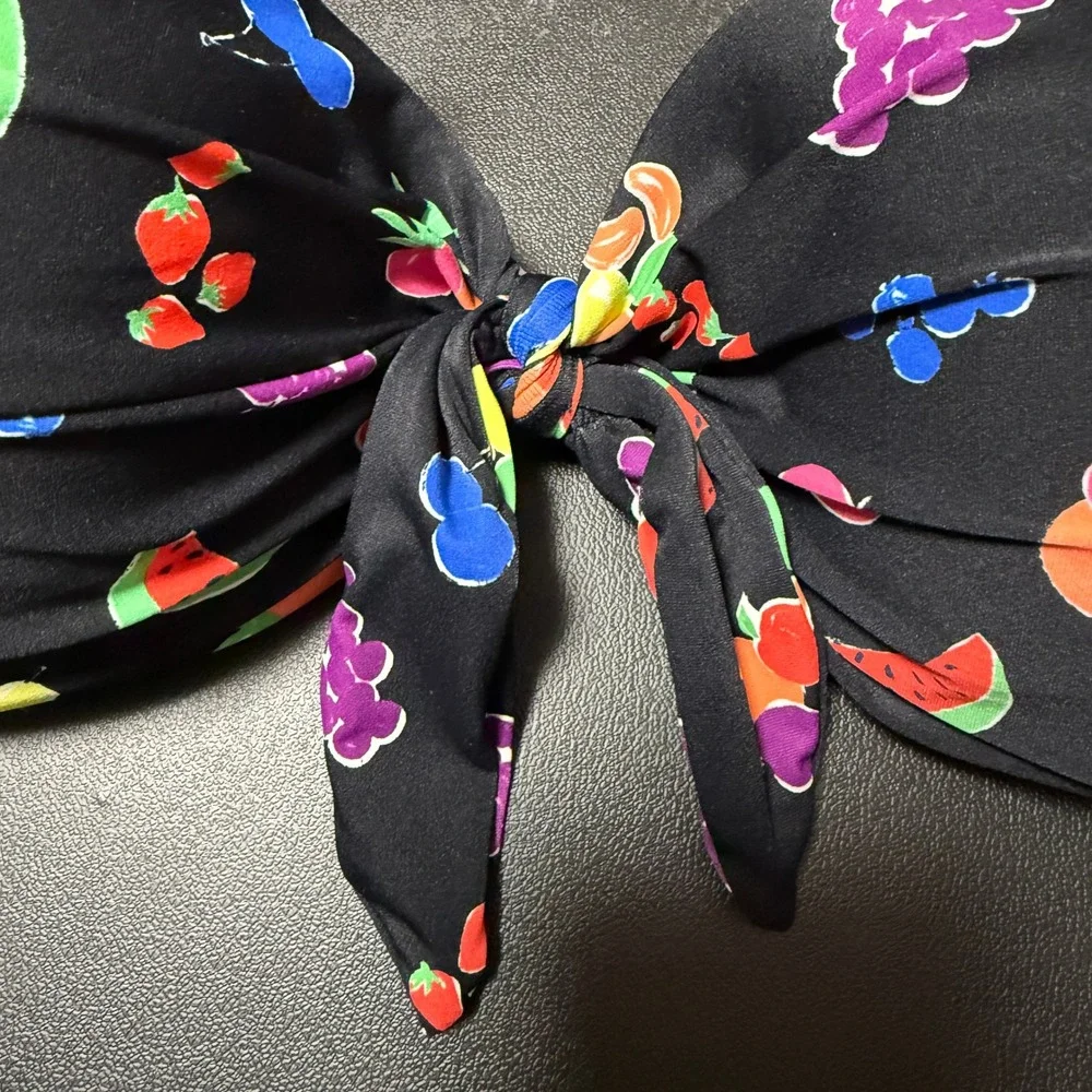 Kate Spade Bikini Set Womens S Black Fruit Print Bandeau Retro Resort Beachwear